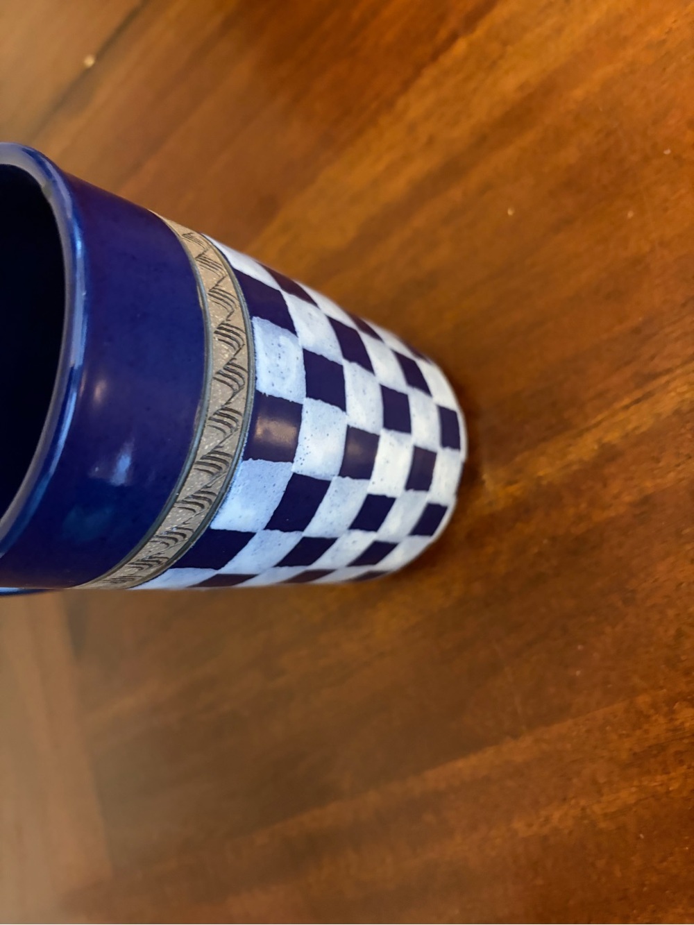 Paris Checkered Mug Blue And White - Picture 5 of 9